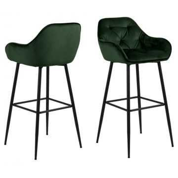 Set 2 scaune de bar tapitate cu stofa si picioare metalice, Brooke Velvet Verde / Negru, l52xA53xH104 cm