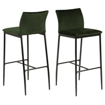Set 2 scaune de bar tapitate cu stofa si picioare metalice Demina Verde Olive / Negru, l41,5xA50xH100,5 cm