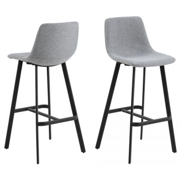 Set 2 scaune de bar tapitate cu stofa si picioare metalice, Oregon Gri deschis / Negru, l46,5xA50xH103 cm