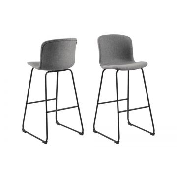Set 2 scaune de bar tapitate cu stofa si picioare metalice Story Gri / Negru, l48xA57xH105,5 cm