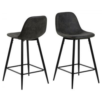 Set 2 scaune de bar tapitate cu stofa si picioare metalice, Wilma Antracit / Negru, l43,5xA48,5xH91 cm
