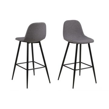 Set 2 scaune de bar tapitate cu stofa si picioare metalice Wilma Gri Deschis / Negru, l43,5xA48,5xH91 cm