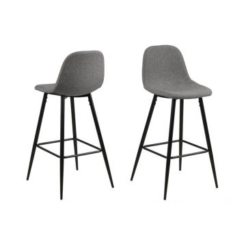 Set 2 scaune de bar, tapitate cu stofa si picioare metalice, Wilma Gri Deschis / Negru, l46,6xA51xH101 cm