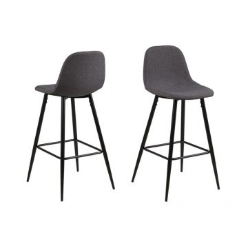 Set 2 scaune de bar tapitate cu stofa si picioare metalice Wilma Gri / Negru, l46,6xA51xH101 cm