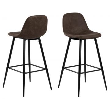 Set 2 scaune de bar tapitate cu stofa si picioare metalice, Wilma Maro / Negru, l46,6xA51xH101 cm