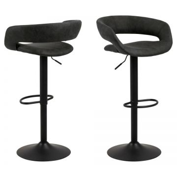 Set 2 scaune de bar tapitate cu stofa si picior metalic Grace Antracit / Negru, l54,5xA48,5xH104 cm