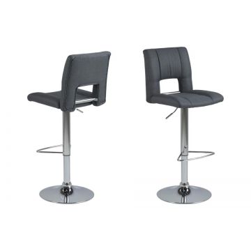 Set 2 scaune de bar tapitate cu stofa si picior metalic Sylvia Gri Inchis / Crom, l41,5xA52xH115 cm