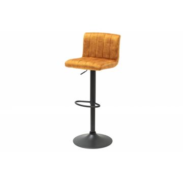 Scaun de bar cu inaltime reglabila tapitat cu Catifea Galben cu picioare din Metal Negru H88-109xL42xA49cm Portland