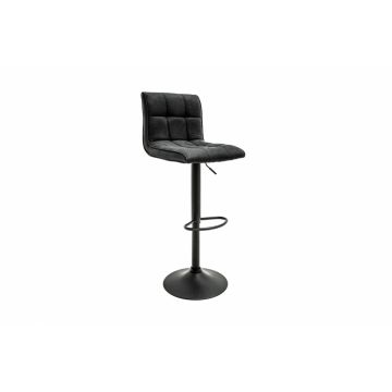 Scaun de bar cu inaltime reglabila tapitat cu Microfibra Gri inchis cu picioare din Metal Negru H95-115xL45xA50cm Modena