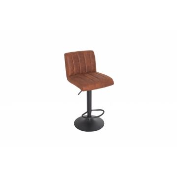 Scaun de bar cu inaltime reglabila tapitat cu Microfibra Maro cu picioare din Metal Negru H88-109xL42xA49cm Portland