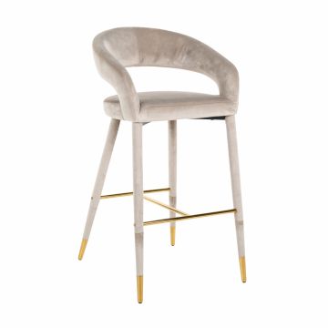 Scaun de bar din Catifea si Metal Bej cu picioare Bej/Auriu H104xL54xA59cm Gia Richmond Interiors