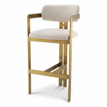 Scaun de bar tapitat cu Boucle Crem cu picioare din Metal Auriu H107xL53xA45cm Donato