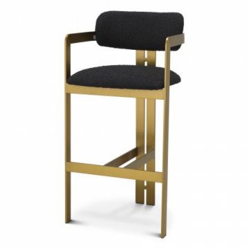 Scaun de bar tapitat cu Boucle Negru cu picioare din Metal Auriu H107xL53xA45cm Donato