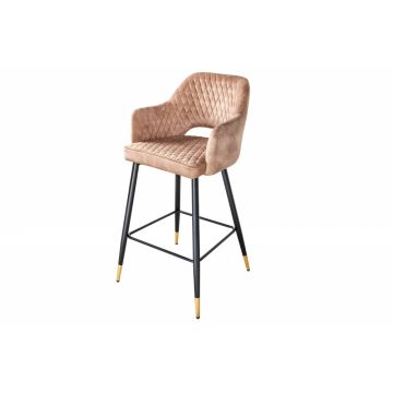 Scaun de bar tapitat cu Catifea Bej cu picioare din Metal Negru/Auriu H104xL51xA60cm Paris
