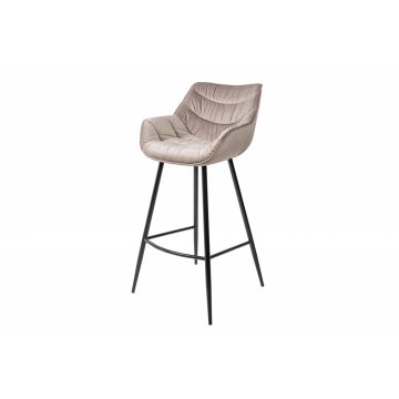 Scaun de bar tapitat cu Catifea Bej cu picioare din Metal Negru H105xL53xA53cm The Dutch