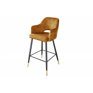 Scaun de bar tapitat cu Catifea Galben cu picioare din Metal Negru/Auriu H104xL51xA60cm Paris