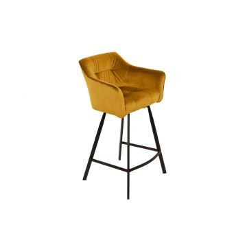 Scaun de bar tapitat cu Catifea Galben cu picioare din Metal Negru H100xL57xA53cm Loft