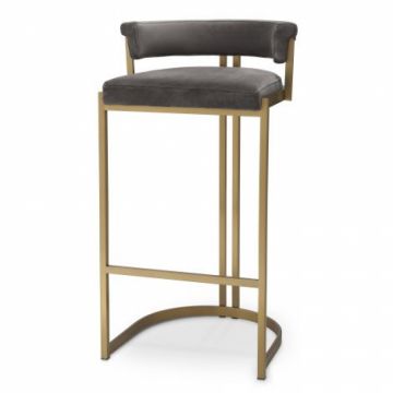 Scaun de bar tapitat cu Catifea Gri cu picioare din Metal Auriu H90xL49xA47cm Dante