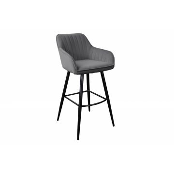 Set 2 scaune de bar tapitat cu Catifea Gri cu picioare din Metal Negru H102xL52xA55cm Turin