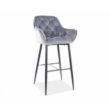 Scaun de bar tapitat cu Catifea Gri cu picioare din Metal Negru H105xL56xA40cm Cherry