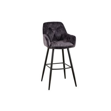 Scaun de bar tapitat cu Catifea Gri cu picioare din Metal Negru H107xL51xA54cm Milano