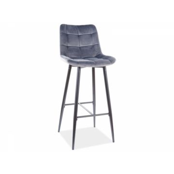 Scaun de bar tapitat cu Catifea Gri cu picioare din Metal Negru H109xL45xA37cm Chic Scaun de bar tapitat cu Catifea Gri cu picioare din Metal Negru H109xL45xA37cm Chic