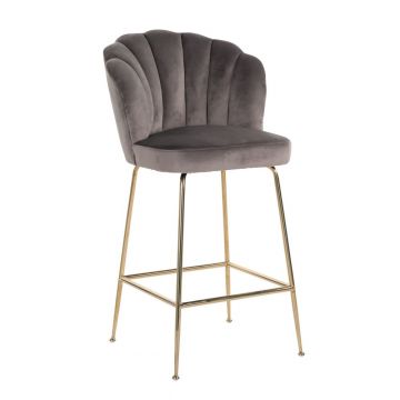 Scaun de bar tapitat cu Catifea Gri si picioare aurii inaltime sezut 77cm Pippa Richmond Interiors