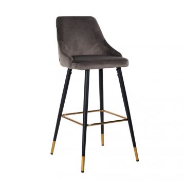 Scaun de bar tapitat cu Catifea Gri si picioare negre/aurii inaltime sezut 77cm Imani Richmond Interiors