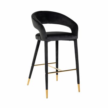 Scaun de bar tapitat cu Catifea Negru cu picioare din Lemn Negru/Auriu H104xL54xA59cm Gia Richmond Interiors