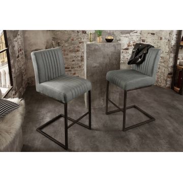 Scaun de bar tapitat cu Microfibra Gri cu picioare din Metal Negru H99xL42xA55cm Big Aston II