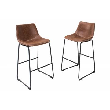 Scaun de bar tapitat cu Microfibra Maro cu picioare din Metal Negru H100xL45xA50cm Django