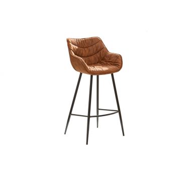 Scaun de bar tapitat cu Microfibra Maro cu picioare din Metal Negru H104xL53xA55cm The Dutch