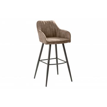 Set 2 scaune de bar tapitat cu Microfibra Maro Taupe cu picioare din Metal Negru H102xL52xA55cm Turin