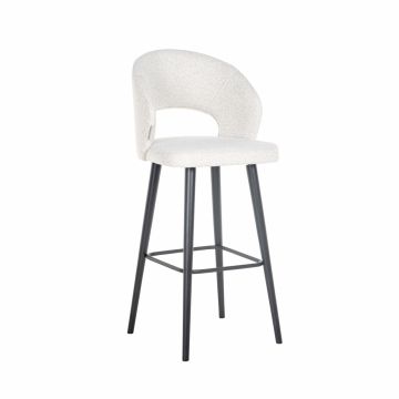 Scaun de bar tapitat cu Stofa boucle Alb cu picioare din Lemn Negru H113xL50xA57cm Savoy Richmond Interiors