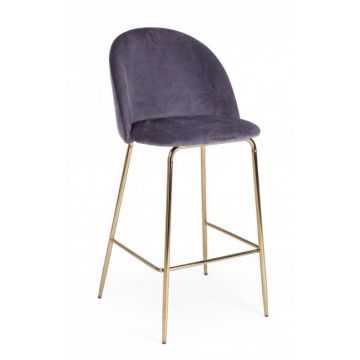 Scaun de bar tapitat cu stofa, cu picioare metalice Carry Gri inchis / Auriu, l51xA55xH105 cm