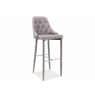 Scaun de bar tapitat cu Stofa Gri cu picioare din Metal Gri H109xL46xA42cm Trix