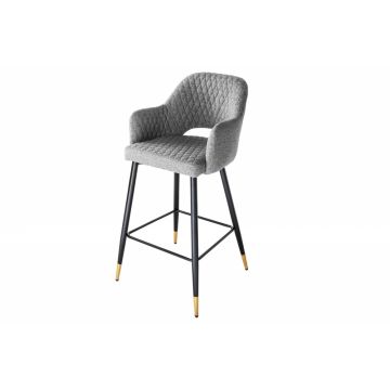 Scaun de bar tapitat cu Stofa Gri cu picioare din Metal Negru/Auriu H104xL51xA60cm Paris