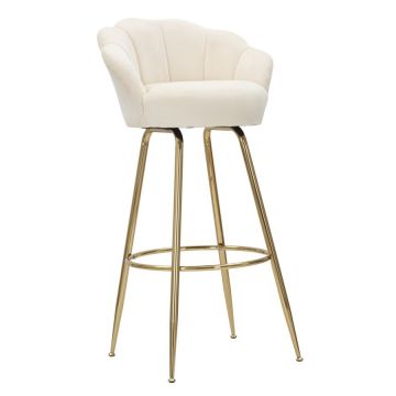 Scaun de bar tapitat cu stofa si picioare metalice, Vienna Velvet Crem / Auriu, l55xA53xH110 cm