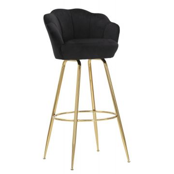 Scaun de bar tapitat cu stofa si picioare metalice, Vienna Velvet Negru / Auriu, l55xA53xH110 cm