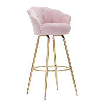 Scaun de bar tapitat cu stofa si picioare metalice, Vienna Velvet Roz Deschis / Auriu, l55xA53xH110 cm