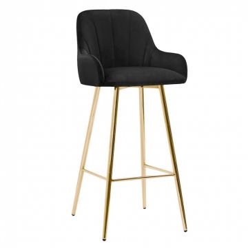 Scaun de insula personalizabil tapitat cu Catifea Negru si picioare aurii inaltime sezut 65cm Tulip
