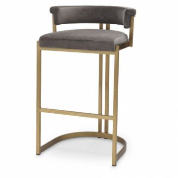 Scaun de insula tapitat cu Catifea Gri cu picioare din Metal Auriu H81xL49xA47cm Dante