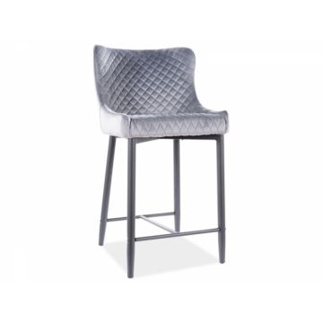 Scaun de insula tapitat cu Catifea Gri cu picioare din Metal Negru H88xL48xA41cm Colin