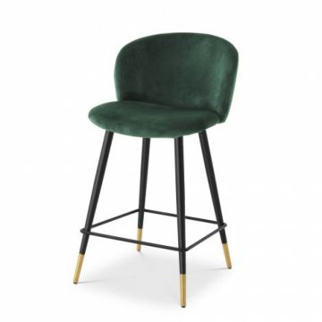 Scaun de insula tapitat cu Catifea Verde cu picioare din Metal Negru/Auriu H93xL51xA54cm Volante