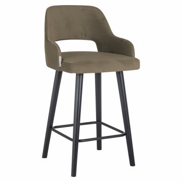 Scaun de insula tapitat cu Catifea Verde cu picioare din Metal Negru H95xL52xA58cm Antony Richmond Interiors