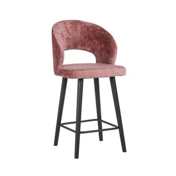 Scaun de insula tapitat cu Chenille Roz cu picioare din Lemn Negru H100xL50xA57cm Savoy Richmond Interiors