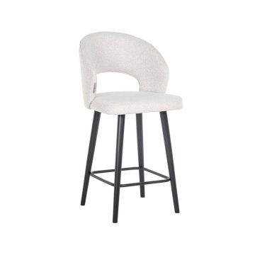 Scaun de insula tapitat cu Stofa boucle Alb cu picioare din Lemn Negru H100xL50xA57cm Savoy Richmond Interiors