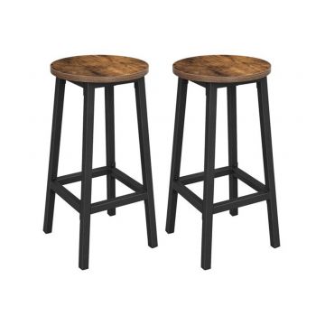 Set 2 scaune bar, design industrial, schelet de otel, H 65 cm, Maro/Negru