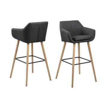 Set 2 Scaune de bar din lemn tapitate Nora Dark Grey