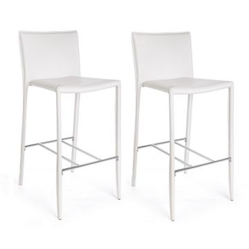Set 2 scaune de bar din PVC cu picioare metalice, Catherine Alb / Crom, l52xA46xH105 cm